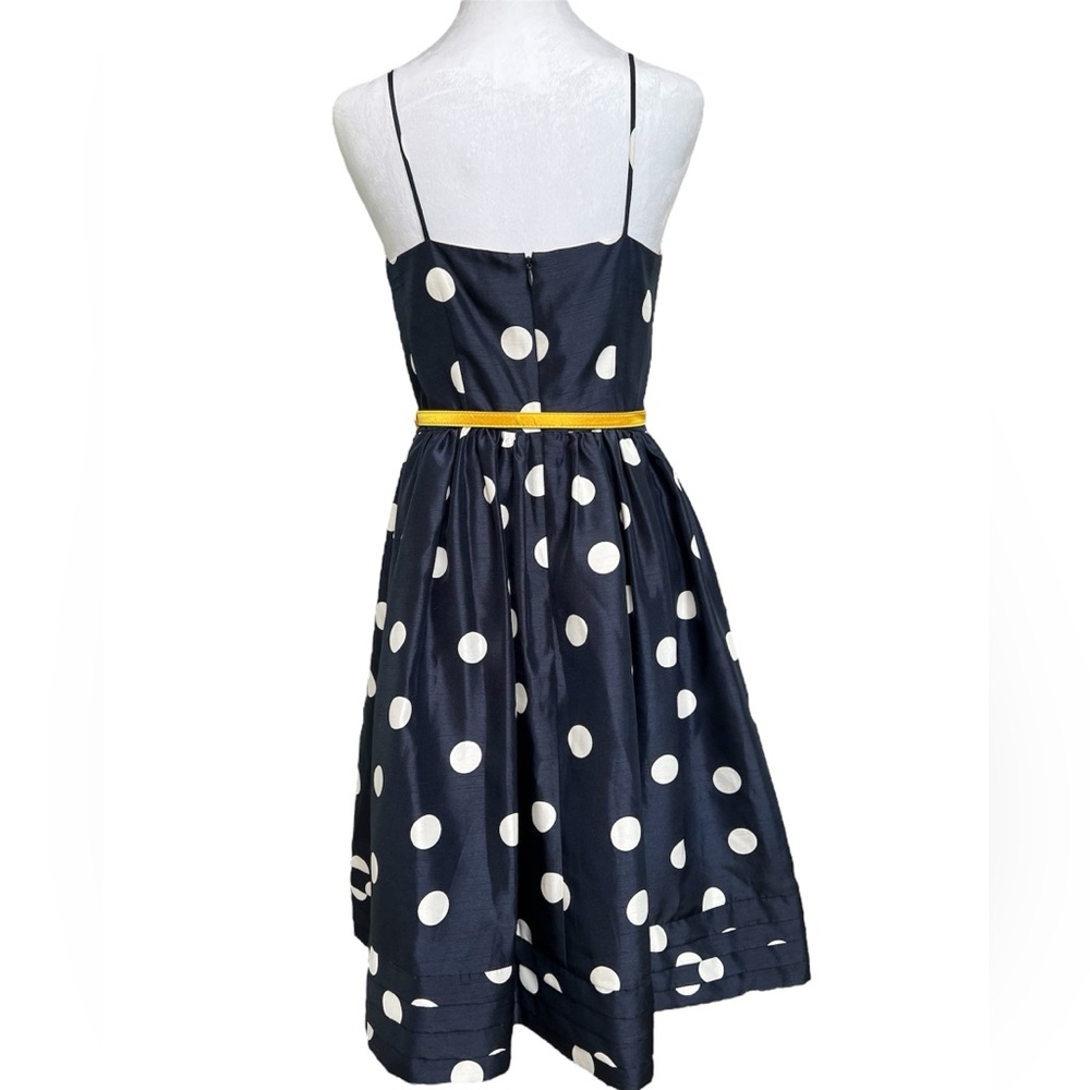 Eliza J Navy Polka Dot Dress with Yellow Belt, Size 6 - Picture 5 of 7